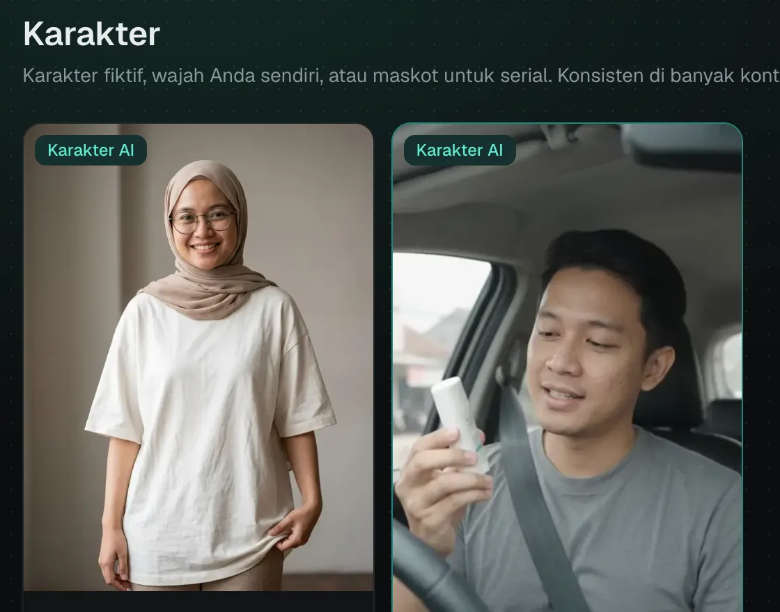 Halaman Karakter: kartu karakter Nadia dan Raka